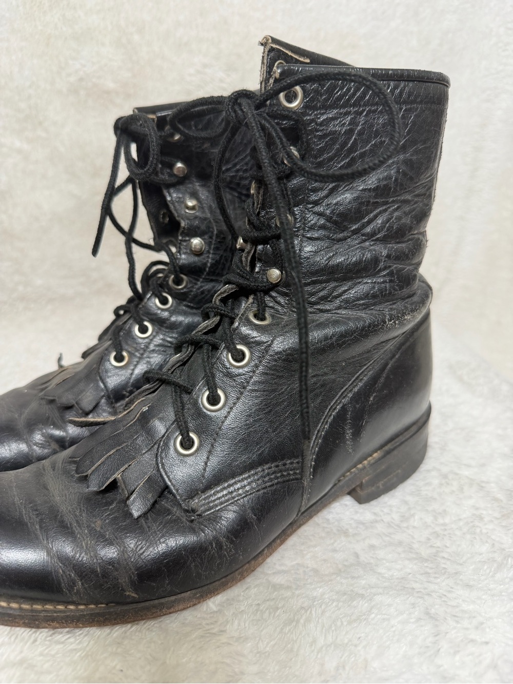 Vintage Justin black leather lace-up roper boots size 7.5 - Picture 3 of 13